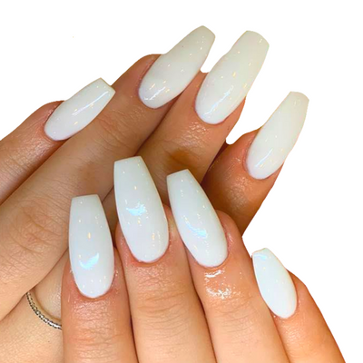 White Dip Powder Manicure Nails - EMCHI #001