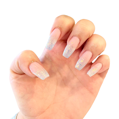 White & Pink Glitter Ombré Nails - EMCHI Dip Powder Gemini, shown with #004 